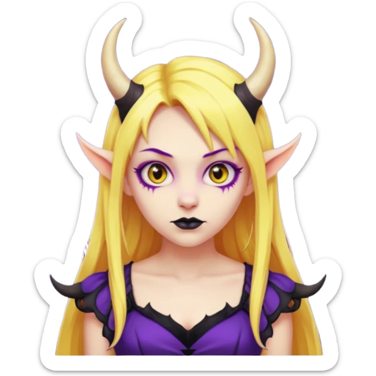  yellow hair girl with evil horns and purple dress sticker