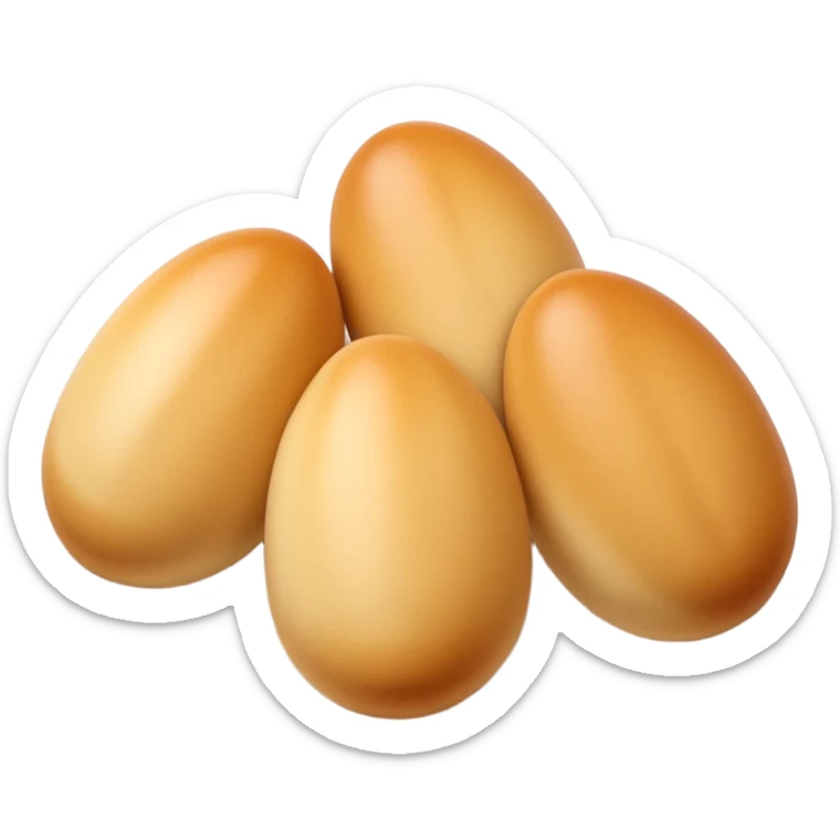 four plump smooth quenelles in a neat row, pale golden-beige, no plate or extras, soft lighting, subtle shadows, emoji scale sticker