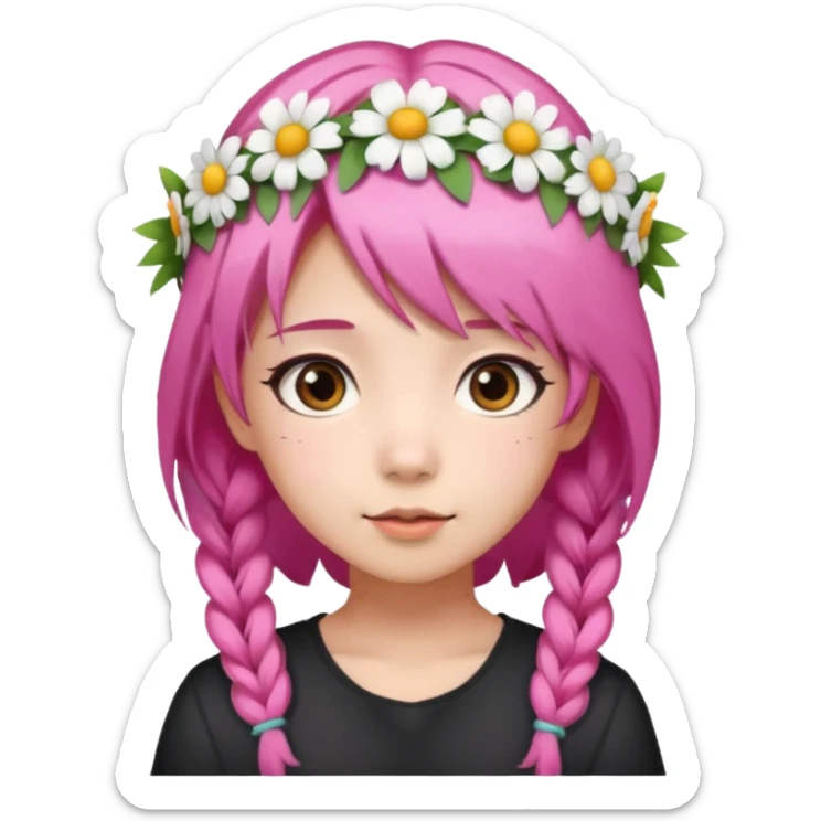 An Asian girl with  pink hair, big eyes,sweet
 sticker