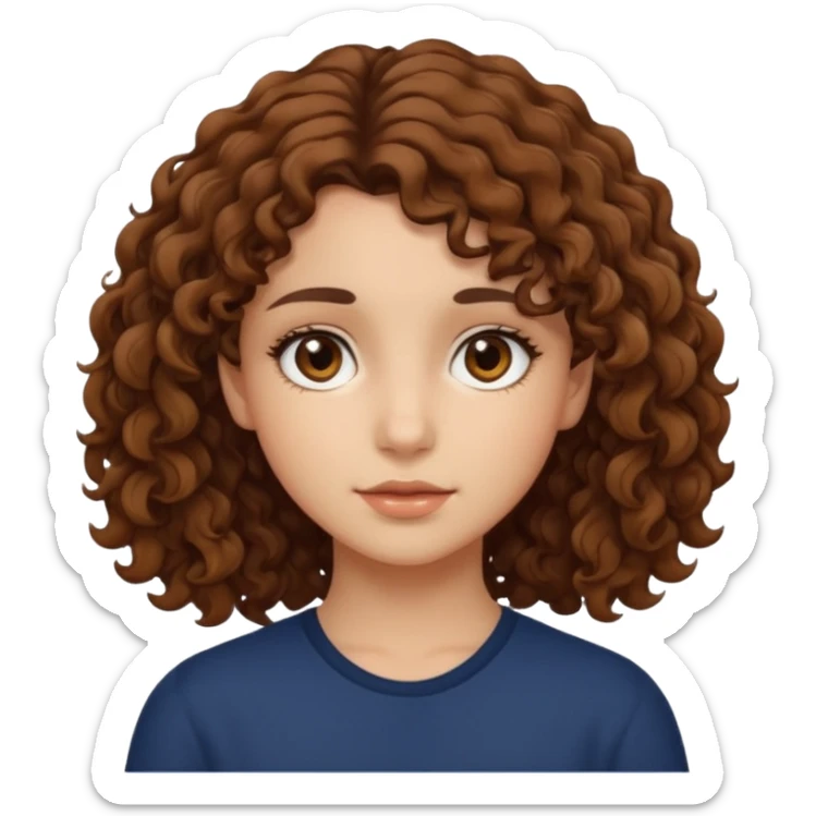 Keep the girl’s face the same, but change her eye color to brown. Make her hair slightly curly from the roots with less volume. sticker