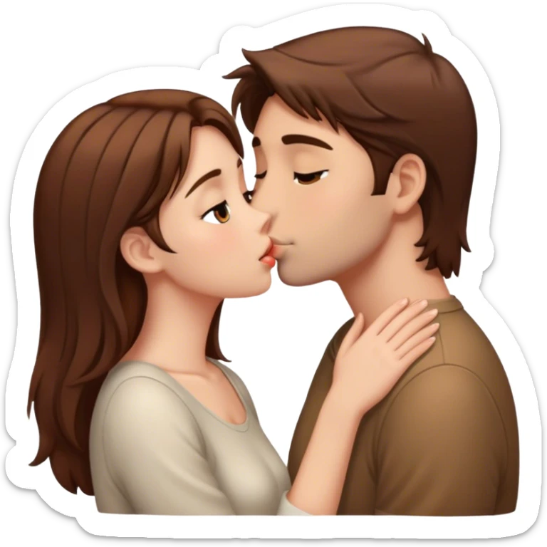 Girl with brown hair kissing tall guy with brown hair  sticker