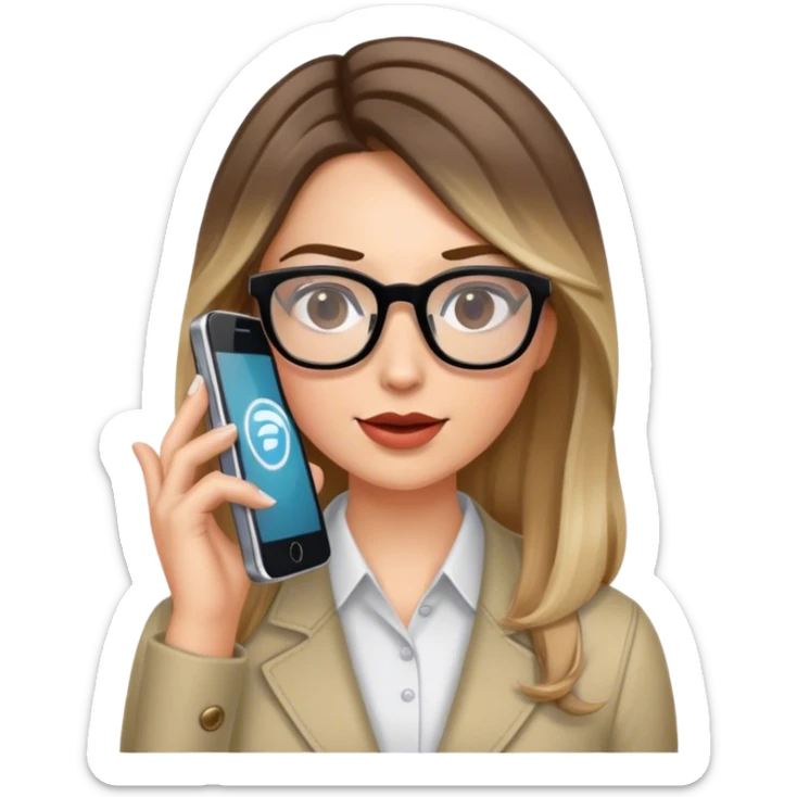 Realistic balage hair woman wearing glasses speaking on 1 cell phone sticker