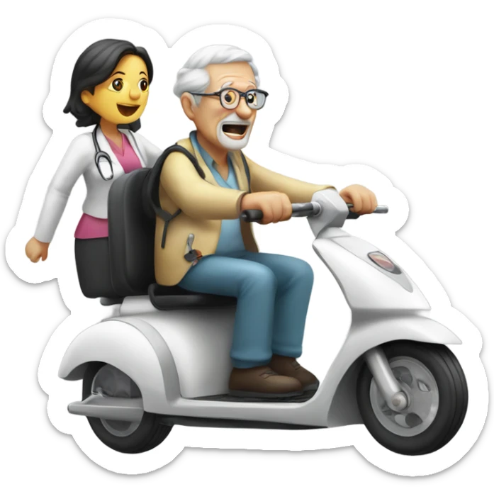 Old man riding a medical scooter chased by a group of women sticker