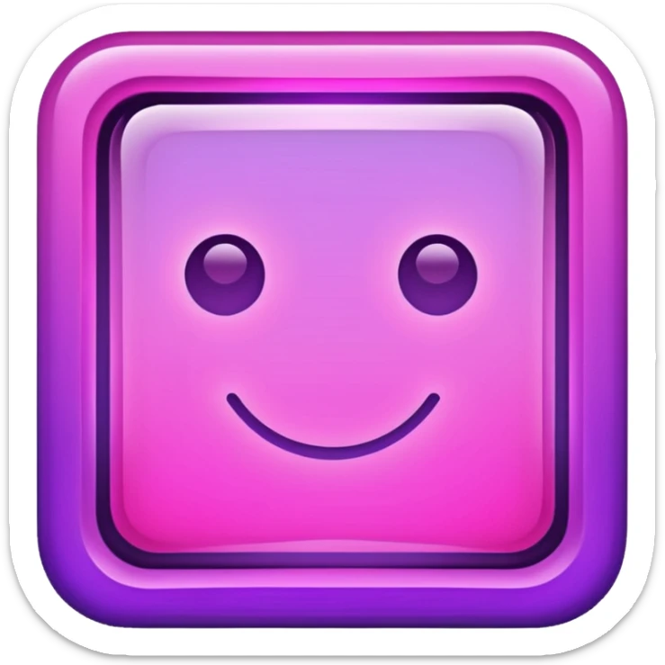 A glowing neon square in shades of purple and pink, transparent background sticker