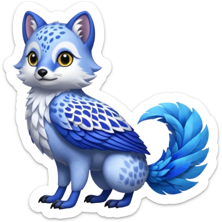 Arctic-Fox-Snow-Leopard-Blue-Tang-Fish-Hyacinth-Macaw-fusion-hybrid-animal-creature, full body sticker