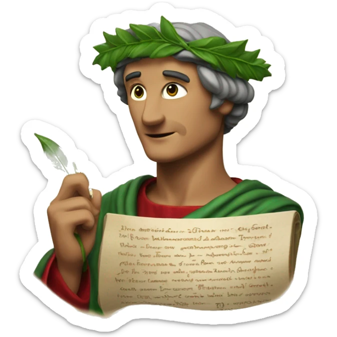 Dante Alighieri with a green laurel wreath on his head and holding a scroll in his hand sticker