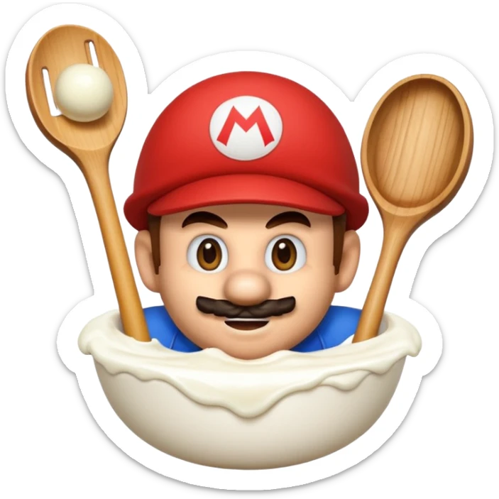 genera un'emoji di super mario che picchia un vasetto di yogurt con una mazza da baseball sticker