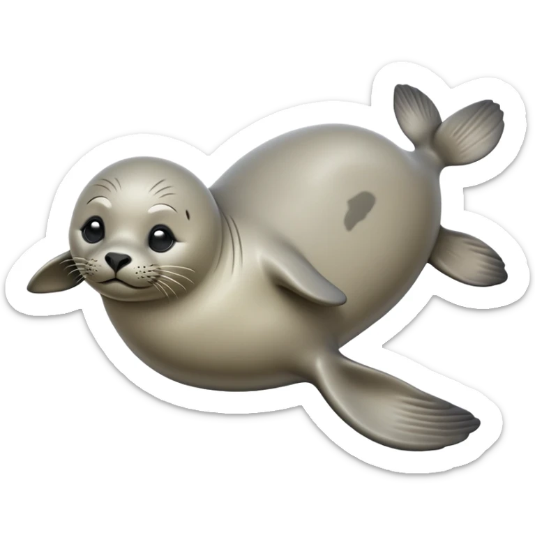 cinematic-seal-realistic-full-body-lounging-emoji,-plump-sleek-body-stretched,-short-smooth-fur-glinting-in-the-sea-breeze,-flippers-tucked-comfortably-beneath-its-body,-large-dark-eyes-filled-with-playful-curiosity sticker