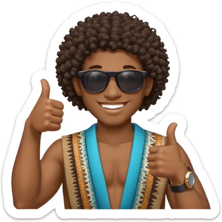 Black tribal man with curly hair wearing sunglasses smiling thumbs up sticker