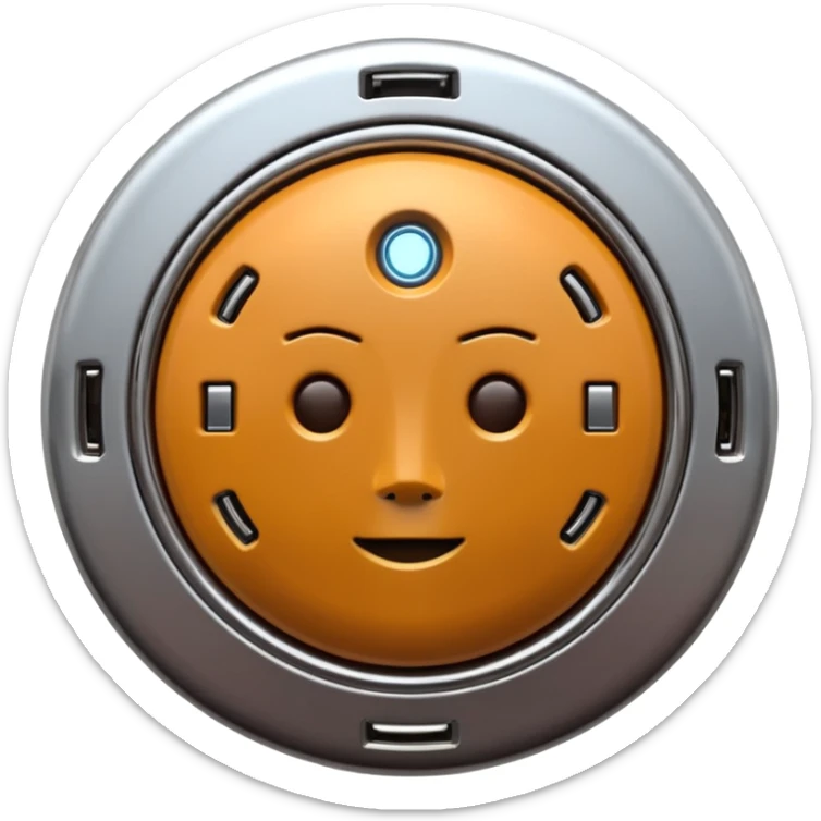 3D render of Data Port, futuristic cyborg aesthetic, fusion of organic skin and chrome metal, metallic socket embedded in dark brown skin, exposed wiring,emoji style, isolated on white background --v 6.0. sticker