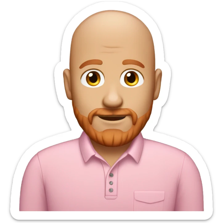 Bald dad with a little beard of 3 day redhair wearing a pink polo sticker