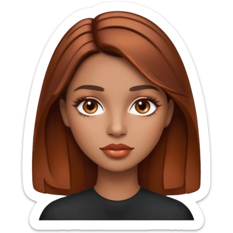 Mujer como medio morena pero también blanca ojos cafés pelo como café mezclado con poquito cobrizo labios con gloss muy definidos sticker