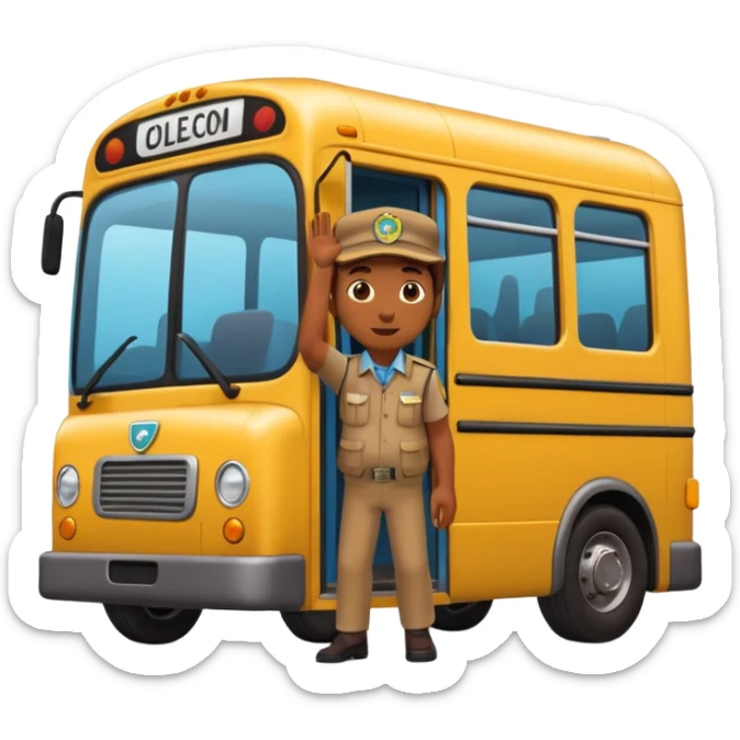 3D emoji of a Peruvian bus fare collector (“cobrador”), leaning out of a micro door calling passengers, dynamic pose, urban street vibe, vibrant colors, bold outlines, sticker illustration, transparent background sticker