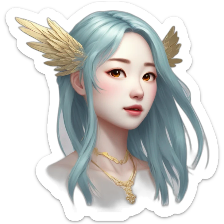 Elusive hair, Wings, Choker, Colorless garden, Bathed in shadows, FOV 90 degrees, short lighting, L USM, Cold Colors, gilded technique, taiji, extremely hyper aesthetic, absurdres, sticker