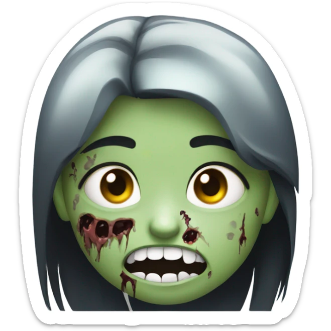 girl zombie with black long hair with teeth and serious face  sticker
