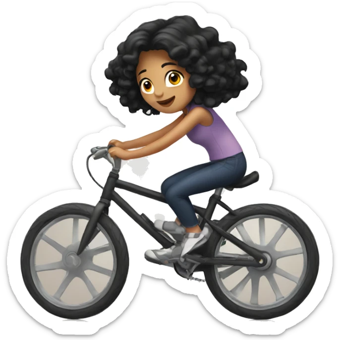 Girl with black hair riding bike  sticker