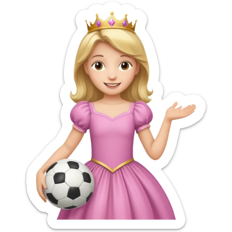 A girl in a princess dress holding a soccer ball sticker