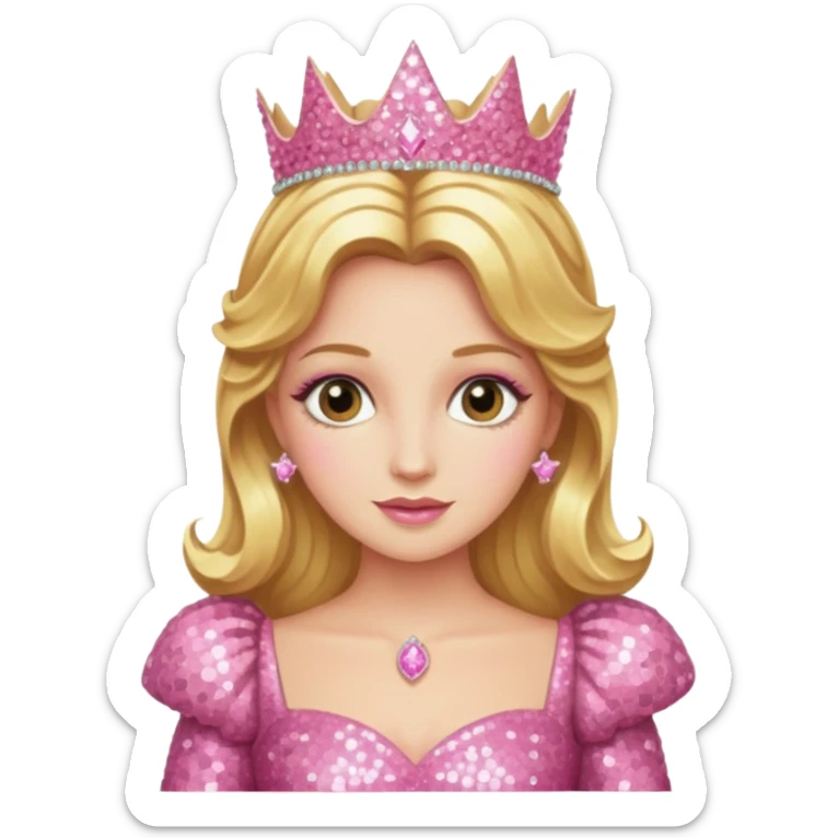 Glinda from the Wizard of Oz with golden blonde hair, pink sequin outfit sticker