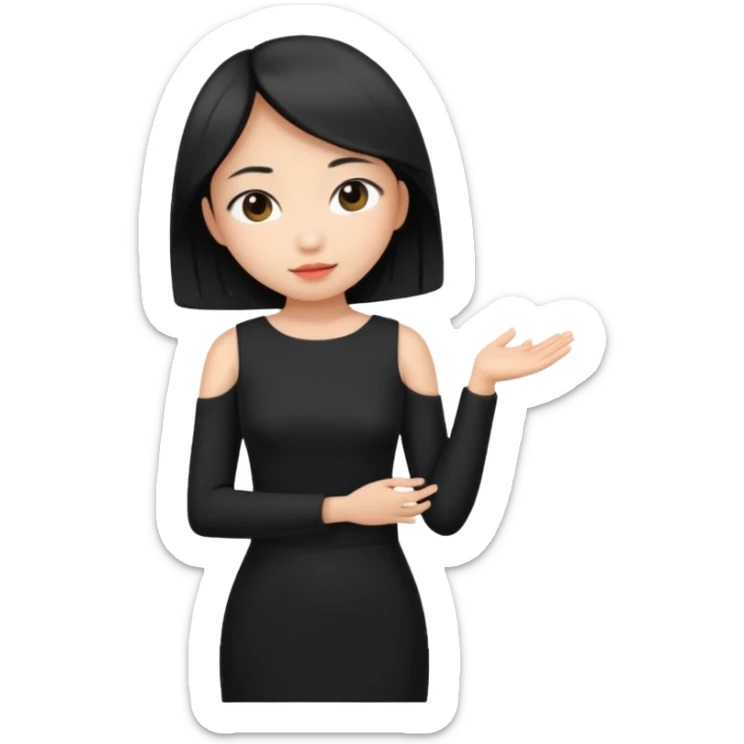 asian young woman in shoulder closed black dress sticker
