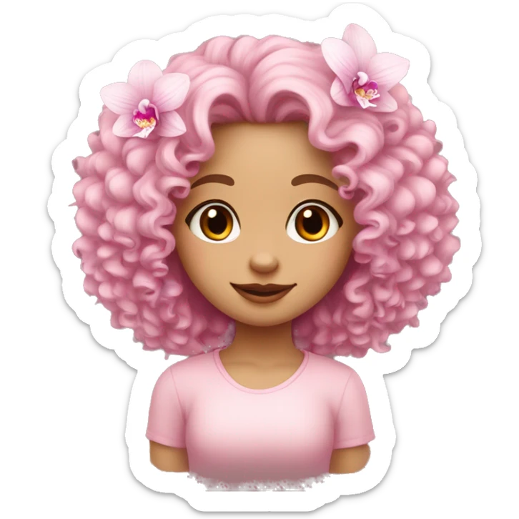 Orchid flower pastel pink and cute European curly girl   sticker