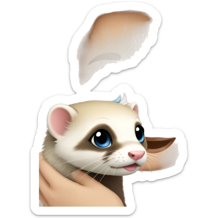 Ferret in hands of a blond girl with blue eyes and long eyelashes  sticker