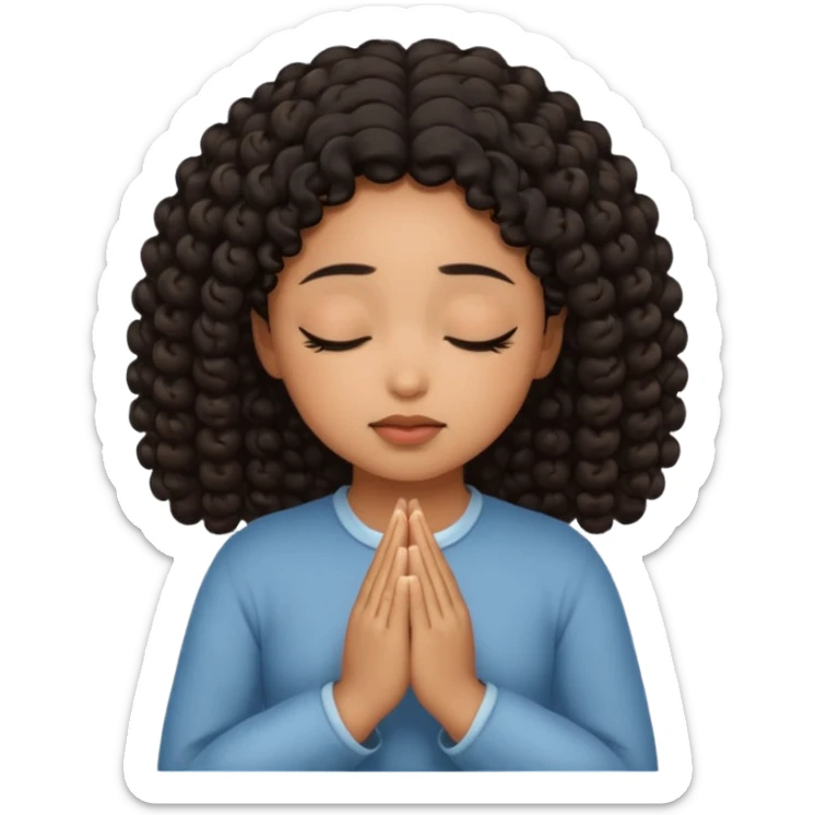 brown girl praying curls black hair and eyes closed sticker