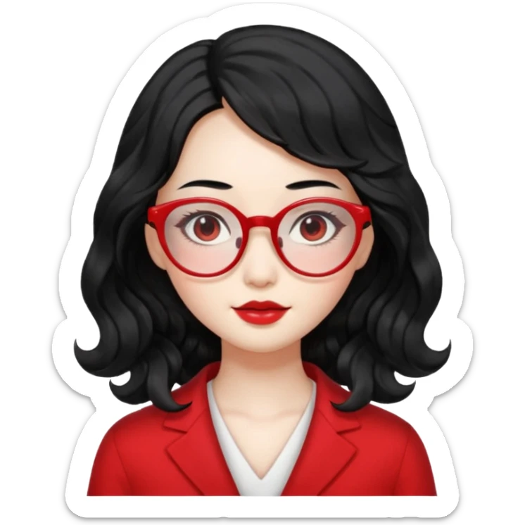 Beautiful girl,Black hair,wavy hair，long hair,Black eyes,Chinese peli rojo y lentes sticker