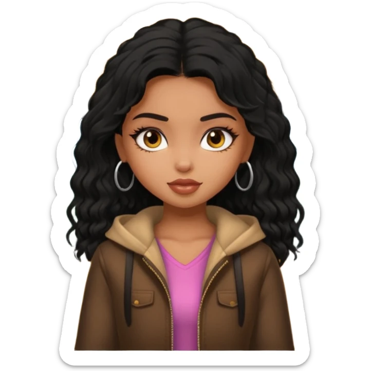 a pretty bratz dusky girl in a train with black shaggy hair sticker