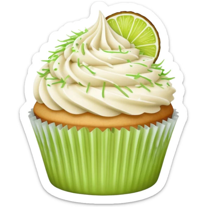 Vanilla cupcake with vanilla frosting with shredded coconut on top and lime sticker