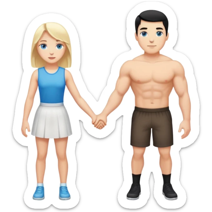 Buff and Tall white man with short black hair and white girl with long blonde hair and blue eyes holding hands sticker