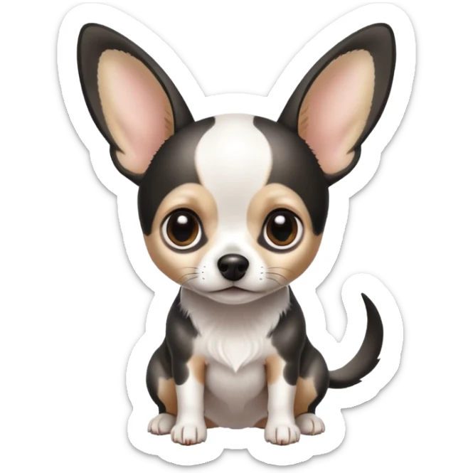 Chihuahua de pelo blanco con negro como una vaca. Con Grandes orejas super delgado sticker