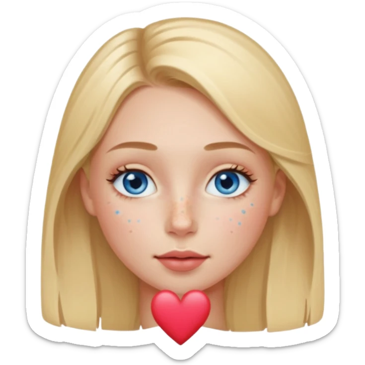 Una ragazza con ciglia lunghe occhi azzurri capelli biondi labbra sottili ma a cuore guance rosacee e lentiggini sul naso sticker