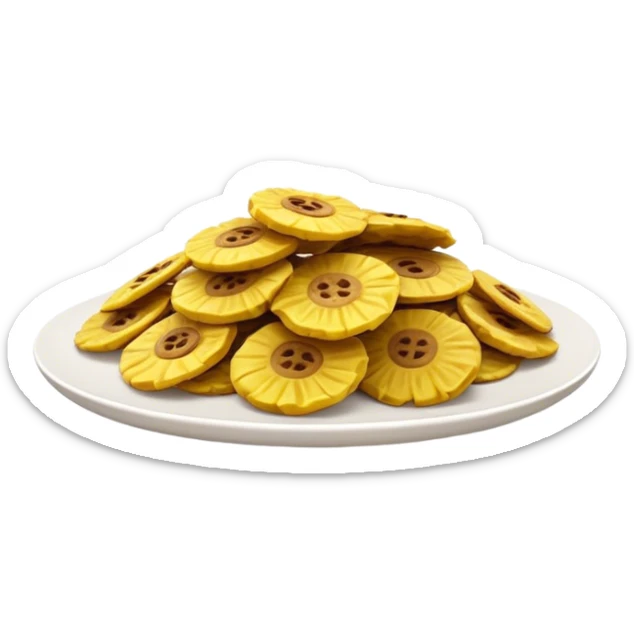 Patacones Cinematic Realistic Patacones Dish Emoji, depicted as crushed, crispy plantain discs, rendered with rich textures and dynamic, natural lighting. sticker