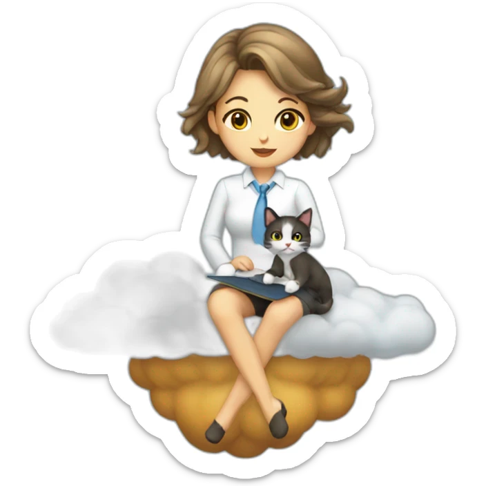 girl cat secretary sitting on top of the cloud sticker