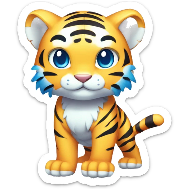 Colorful Shiny Kawaii Cute Blue-striped Tiger-Fakémon-Pokémon full body sticker
