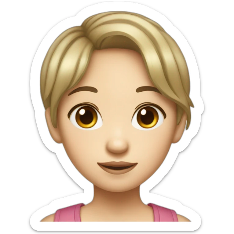 aisian girl with short hair big eyes red rip smiling  sticker