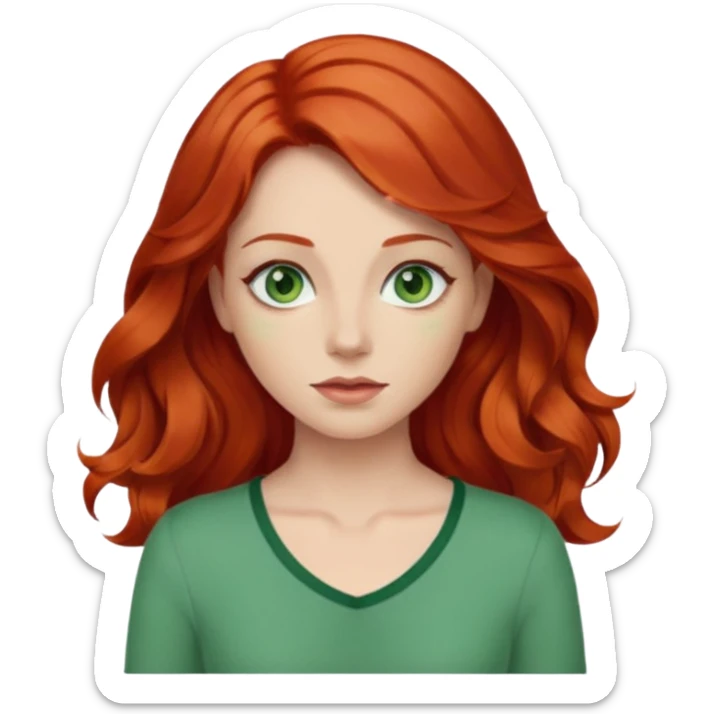 je veux un emoji femme rousse les yeux verts et les cheveux plus longs qu'au épuales sticker
