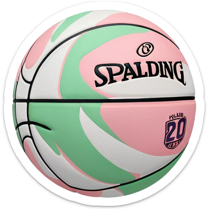 White NBA Spalding basketball with minimal pastel pink and green swirl accents sticker