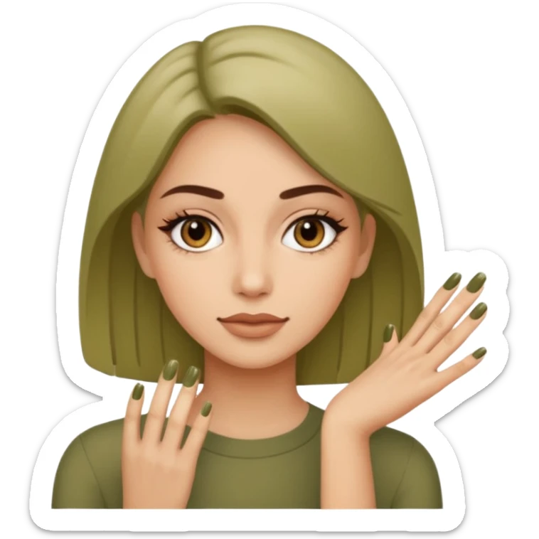 gel polish, y manicure en beige and olive green with a woman  sticker