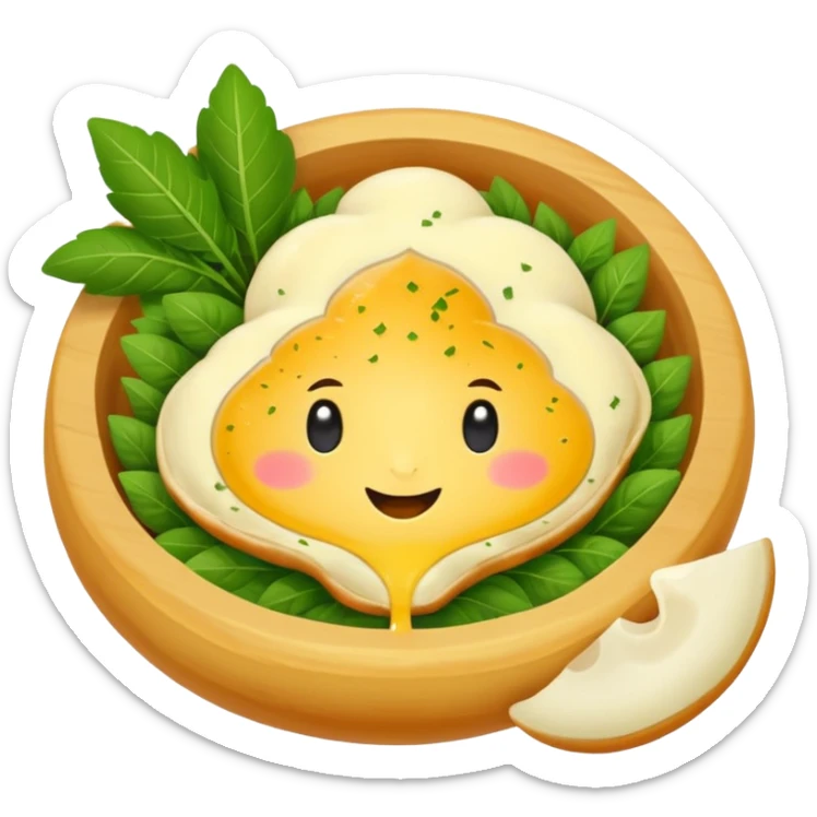 Georgian cuisine avatar in bright emoji-style illustration. Khachapuri and herbs, rich golden and green colors, simple shapes, flat design, strong character. Without human sticker