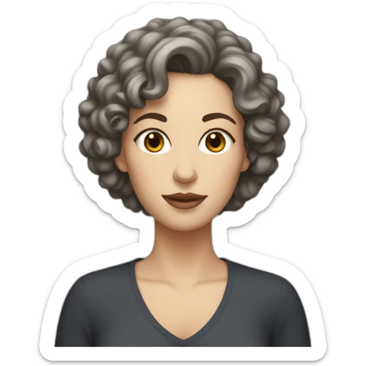 white woman with short dark curly hair sticker