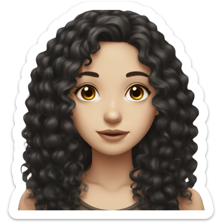 Beautiful girl, long black hair, curly hair, deep brown eyes, pale skin sticker