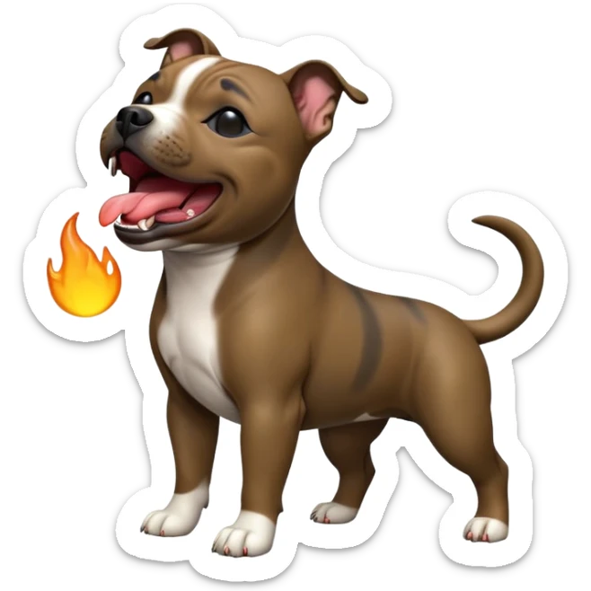 cinematic-[yawning Staffordshire bull terrier]-realistic-full-body-standing-emoji,-tail-resting-loosely-beside-its-paws,-head-tilted-dramatically, -sleek-[dark solid brindle]-fur,-simplified-yet-realistic-focused-features,-highly-detailed,-glowing-with-an-almost-sarcastic-glow sticker