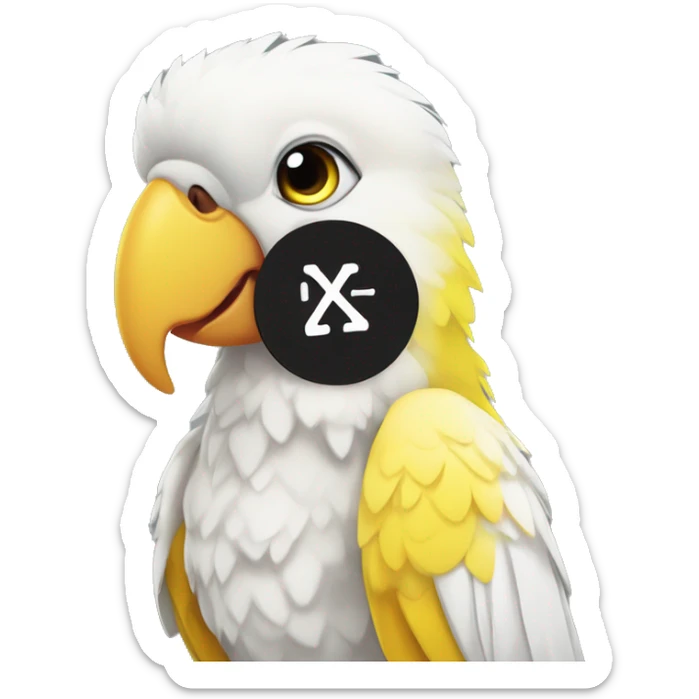 white and yellow parrot  holding a sign with the black inscription i love you sticker