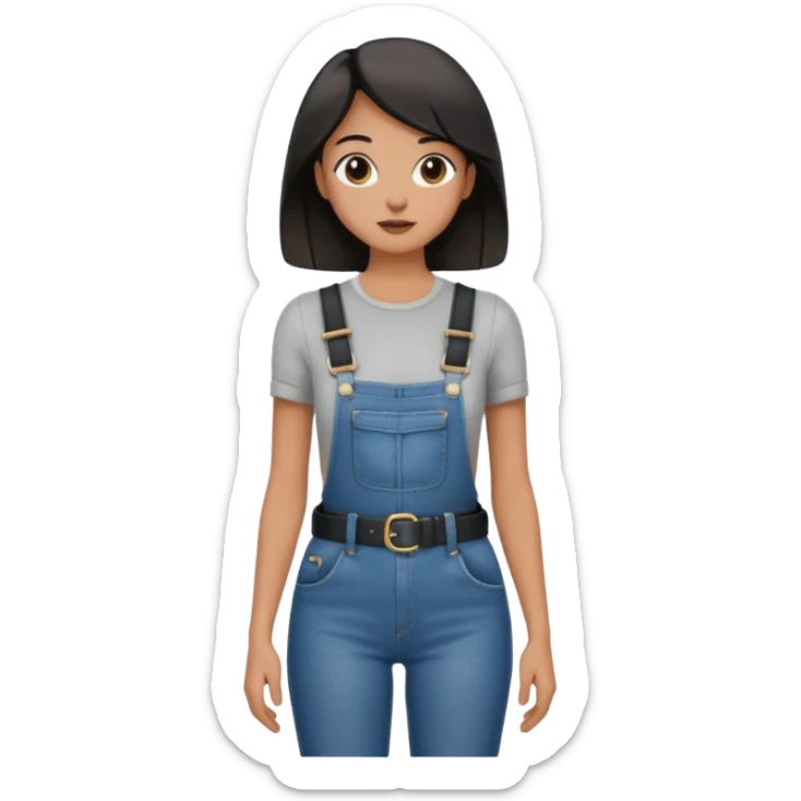 High waisted skinny jeans overalls very tight with big black leather belt sticker