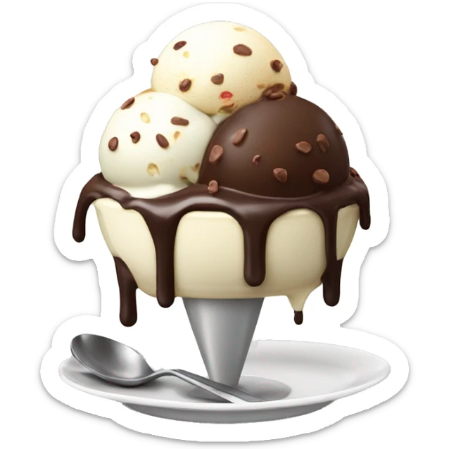 ice cream sundae with chocolate on plate sticker