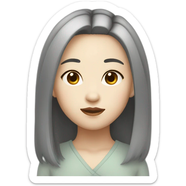 Asian girl with round pale white face mid length hair and big forehead sticker