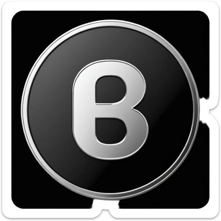 Emoji icon of a metal coin with engraved letter 8, minimalist style, isolated, only black color sticker