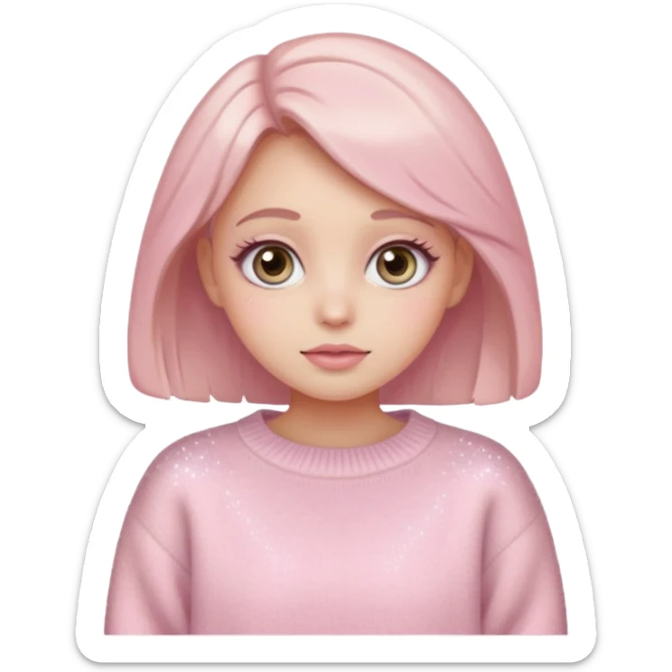 “Emoji girl, pastel pink blush, sparkly wide eyes,  oversized pastel sweater.” sticker