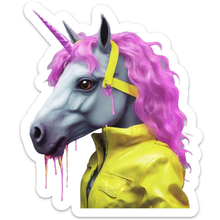 .Zombie_ Vaporwave black holographic oilslick zombie unicorn smoking yellow caution tape  sticker